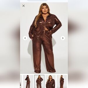 Fashion Nova Shimmering Brown Pantsuit